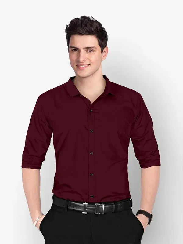 Maroon_Lyzoo_Fashion_Solid_Casual_Shirt_For_Men