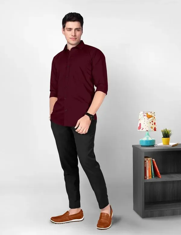 Maroon_Lyzoo_Fashion_Solid_Casual_Shirt_For_Men