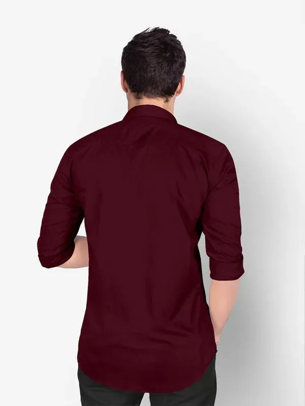 Maroon_Lyzoo_Fashion_Solid_Casual_Shirt_For_Men