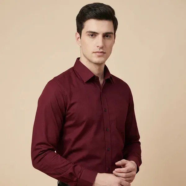 Maroon_Lyzoo_Fashion_Solid_Casual_Shirt_For_Men
