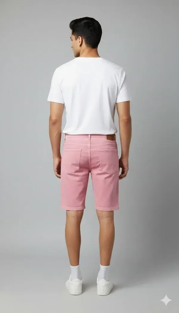 Pink_Solid_Denim_Casual_Shorts_For_Men