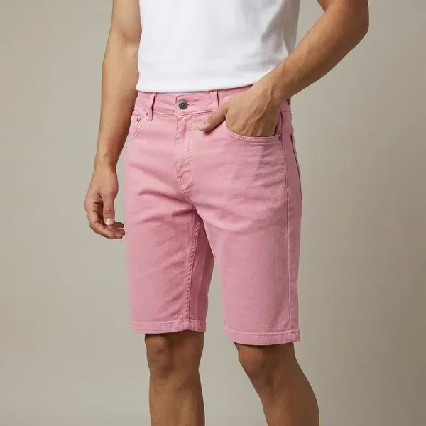 Pink_Solid_Denim_Casual_Shorts_For_Men