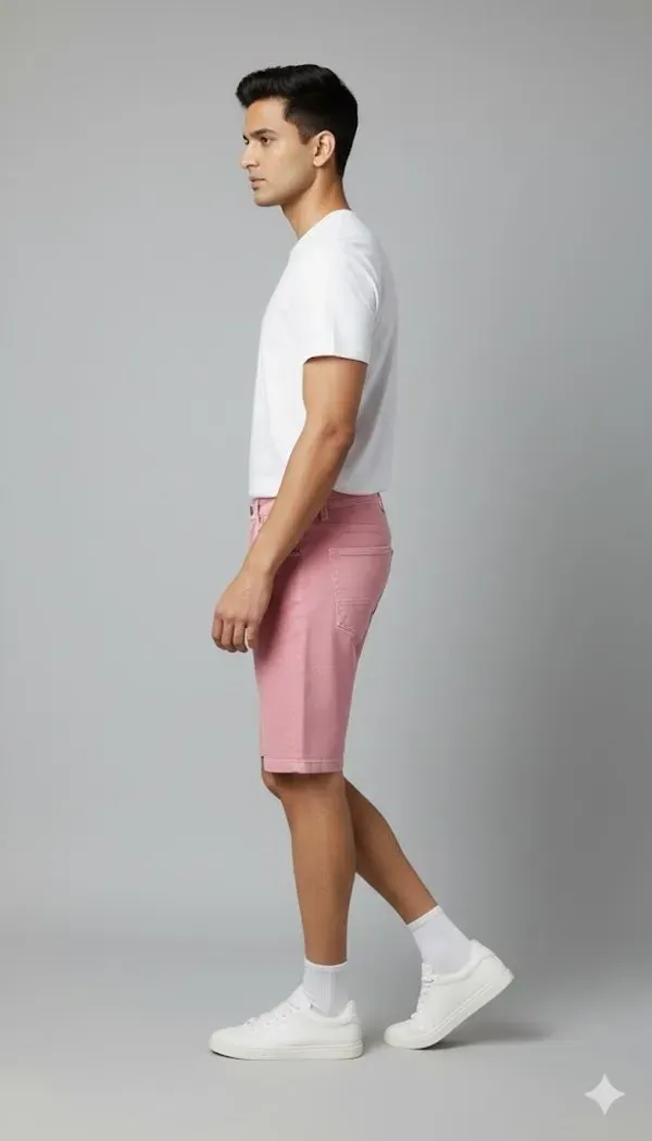 Pink_Solid_Denim_Casual_Shorts_For_Men