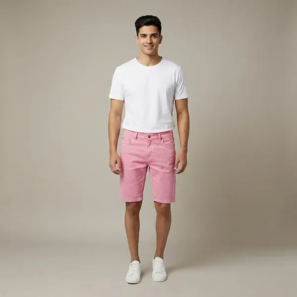 Pink_Solid_Denim_Casual_Shorts_For_Men