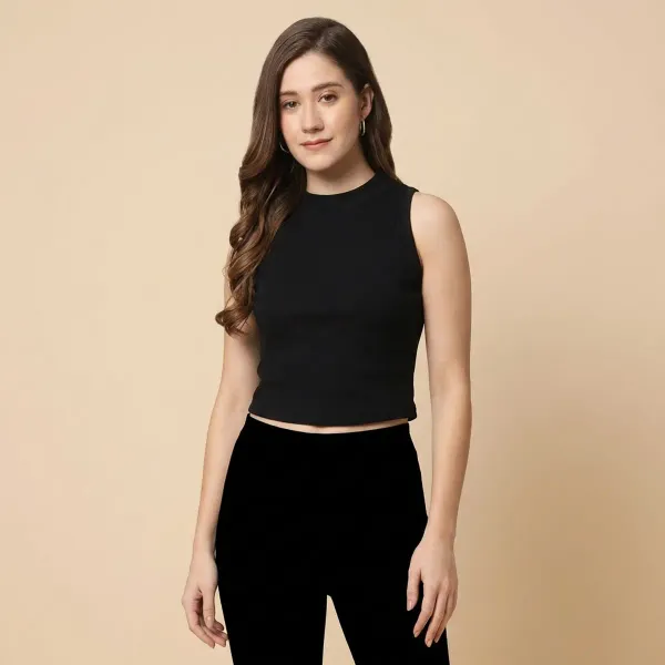 Black_Casual_Solid_Top_For_Women