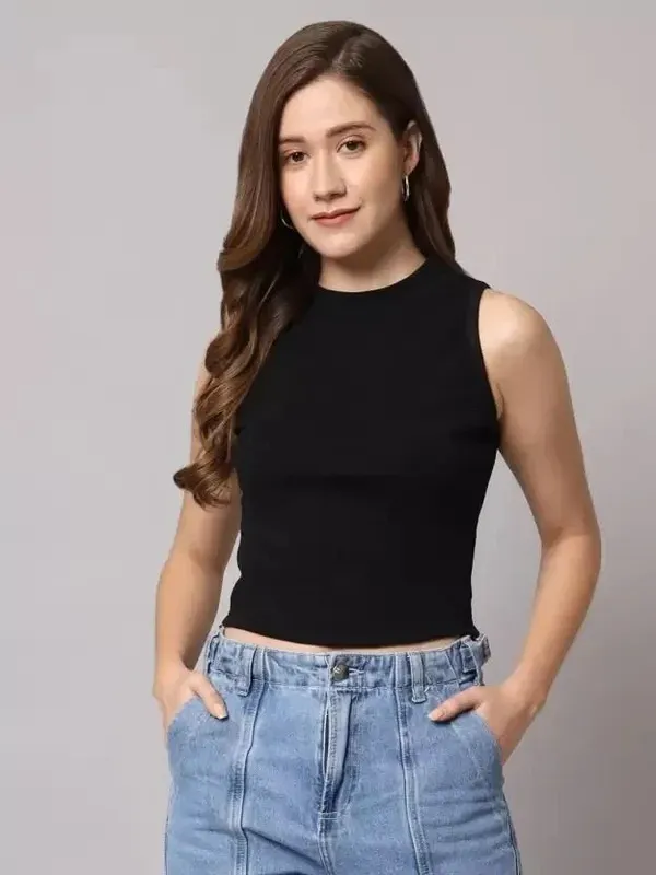 Black_Casual_Solid_Top_For_Women