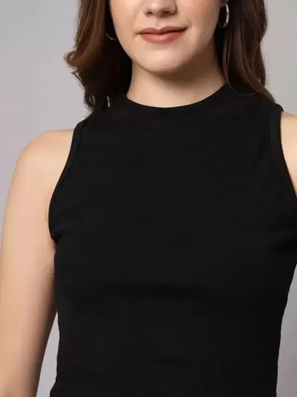 Black_Casual_Solid_Top_For_Women