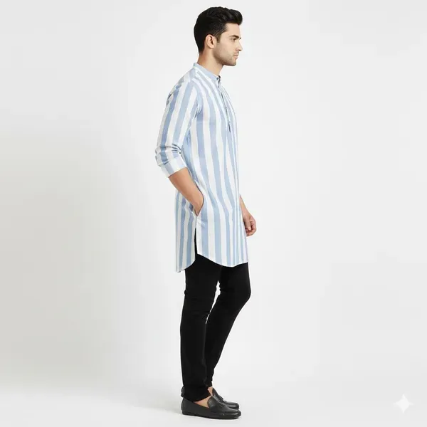 Blue_Solid_A_Line_Kurta_For_Men