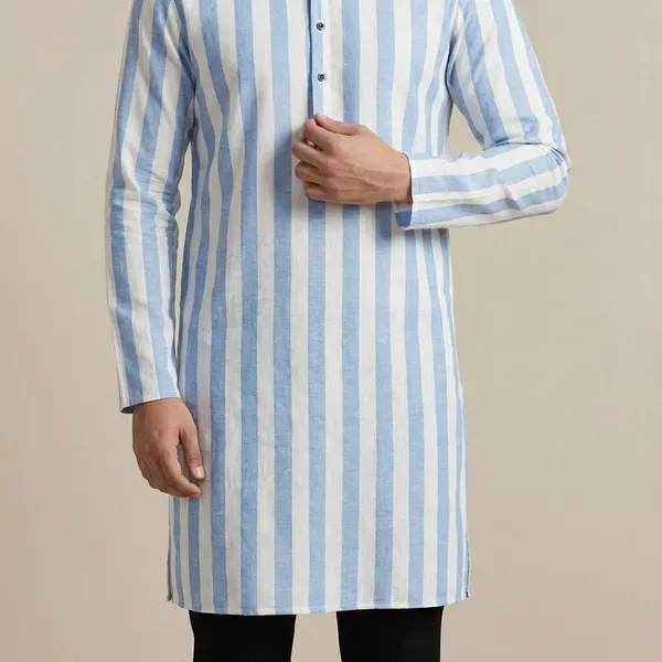 Blue_Solid_A_Line_Kurta_For_Men