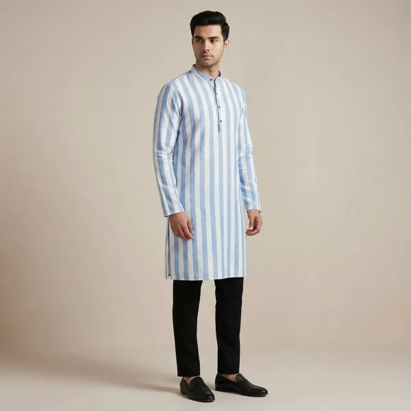 Blue_Solid_A_Line_Kurta_For_Men
