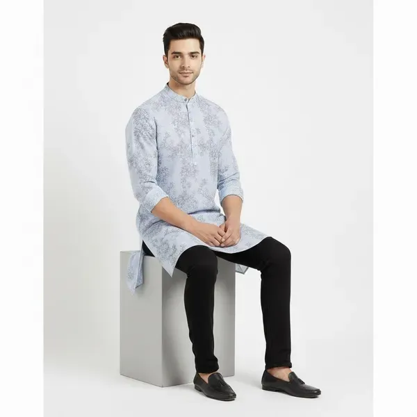 Blue_Solid_A_Line_Kurta_For_Men
