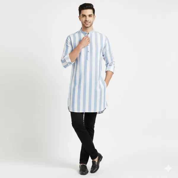 Blue_Solid_A_Line_Kurta_For_Men