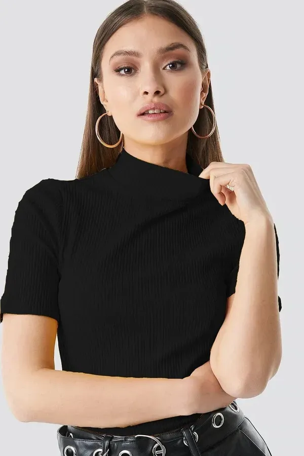 Black_Casual_Half_Sleeve_Solid_Top_For_Women