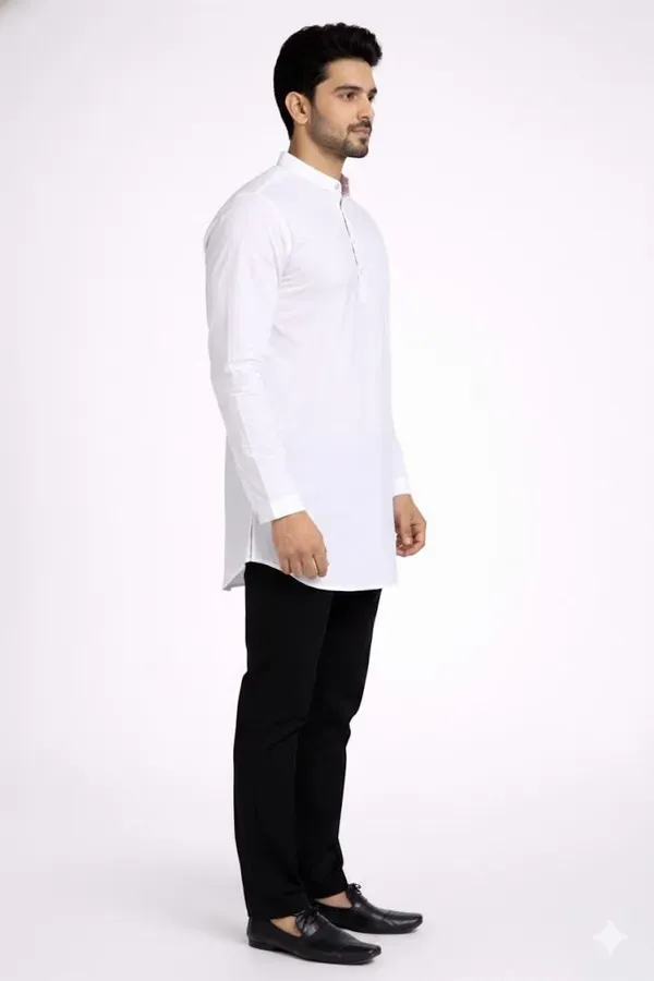 White_Solid_A_Line_Kurta_For_Men