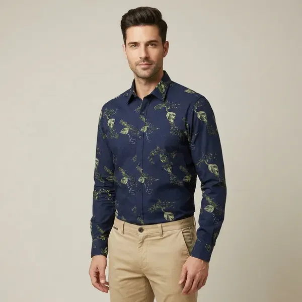 Blue_Printed_Floral_Print_Formal_Shirt_For_Men