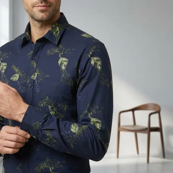 Blue_Printed_Floral_Print_Formal_Shirt_For_Men
