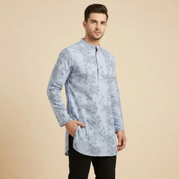Light_Blue_Solid_A_Line_Kurta_For_Men