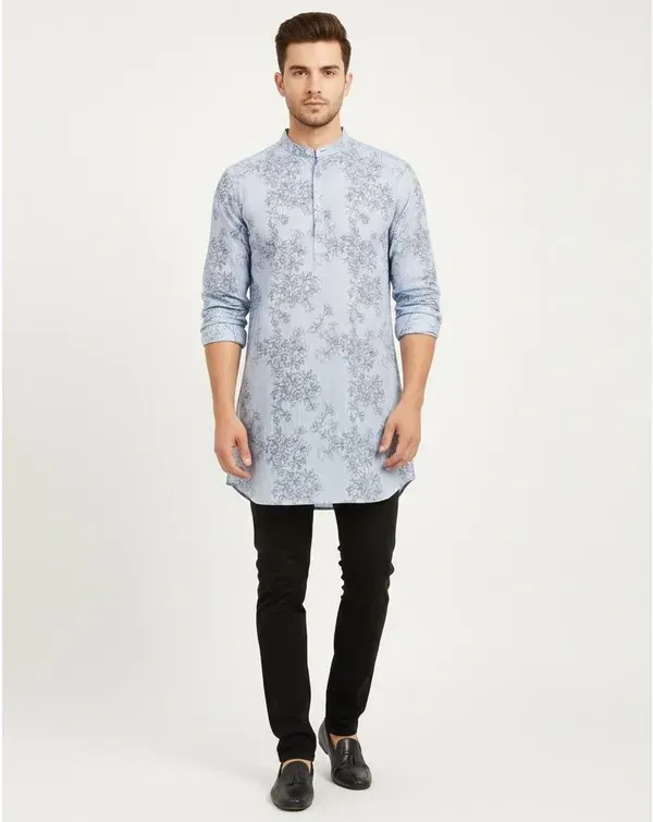 Light_Blue_Solid_A_Line_Kurta_For_Men