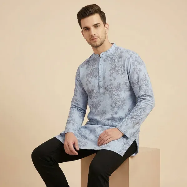 Light_Blue_Solid_A_Line_Kurta_For_Men