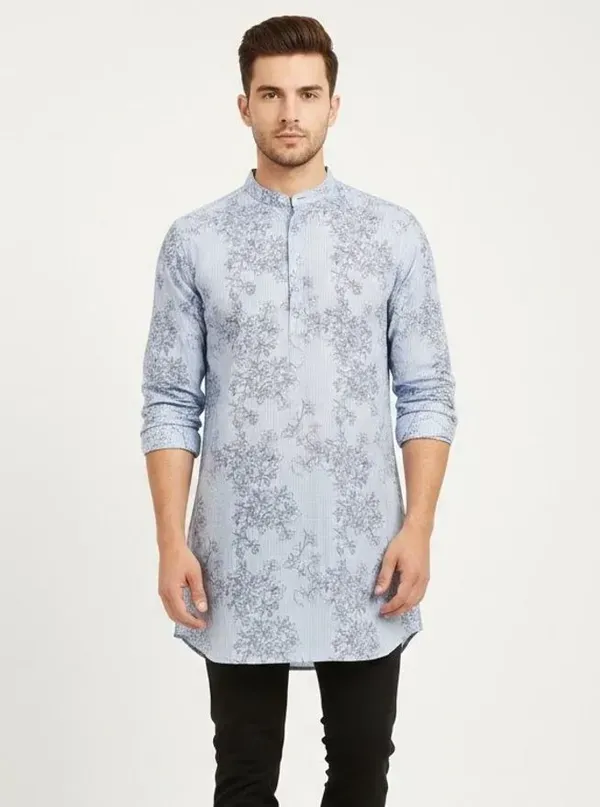 Light_Blue_Solid_A_Line_Kurta_For_Men