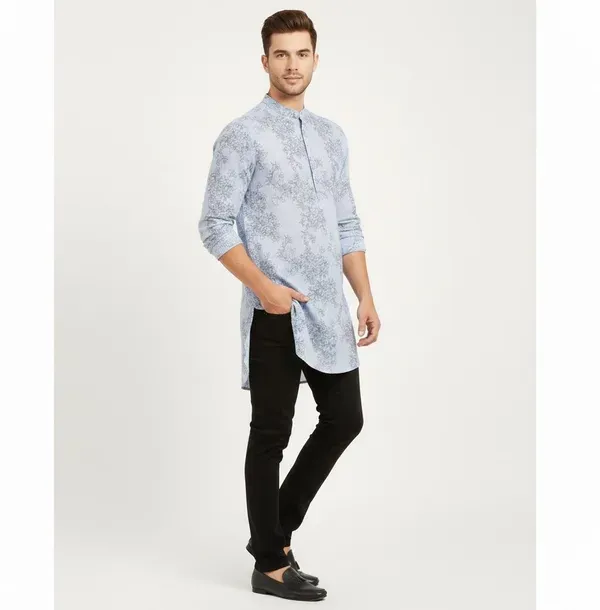 Light_Blue_Solid_A_Line_Kurta_For_Men