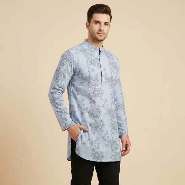 Light_Blue_Solid_A_Line_Kurta_For_Men