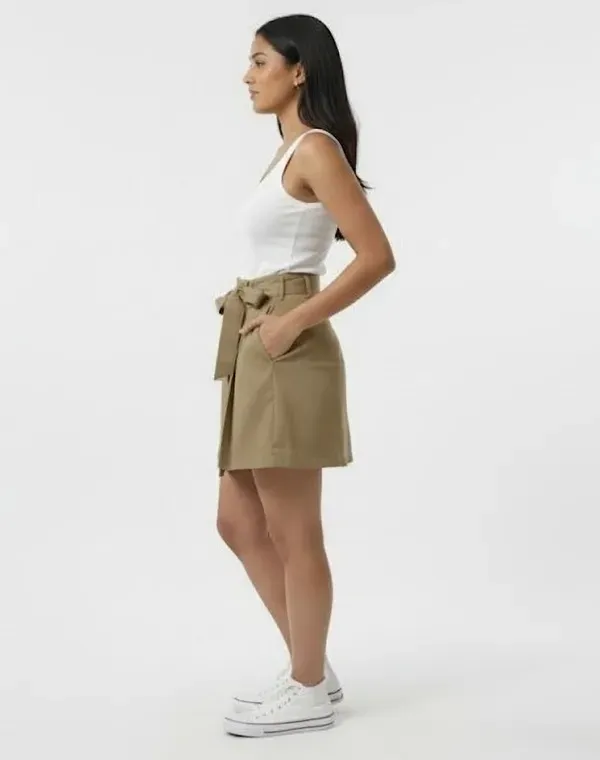Khaki_Solid_Wrap_Around_Skirt_For_Women