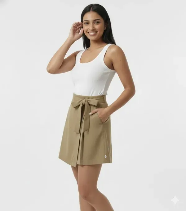 Khaki_Solid_Wrap_Around_Skirt_For_Women