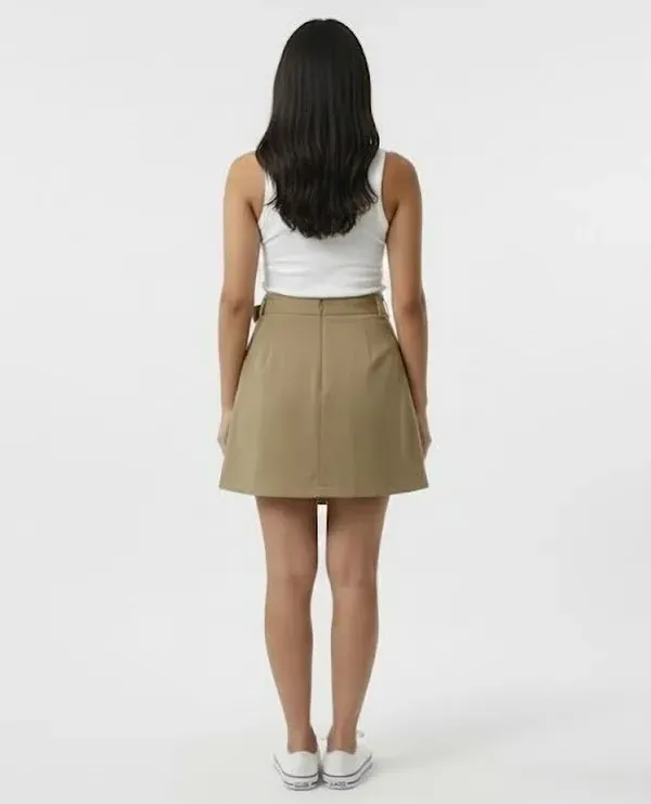 Khaki_Solid_Wrap_Around_Skirt_For_Women