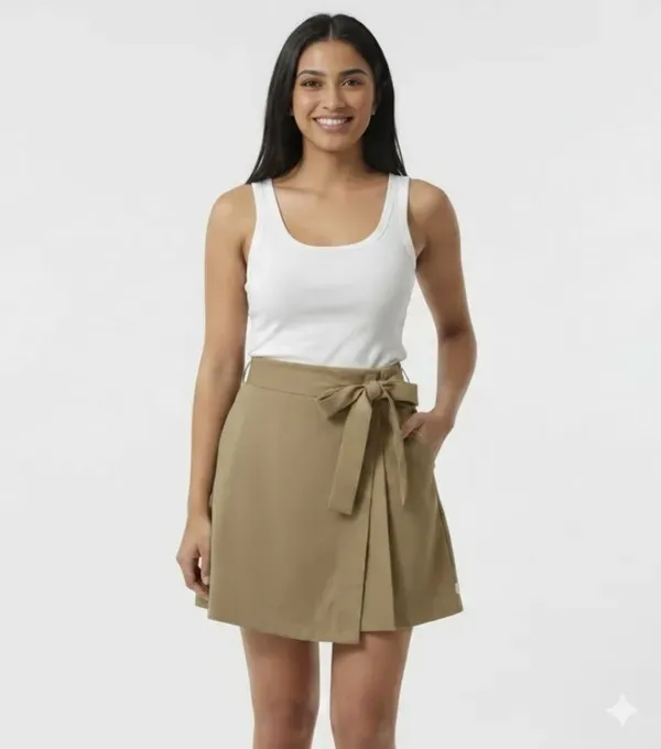 Khaki_Solid_Wrap_Around_Skirt_For_Women