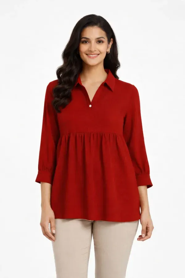 Maroon_Casual_Self_Design_Top_For_Women