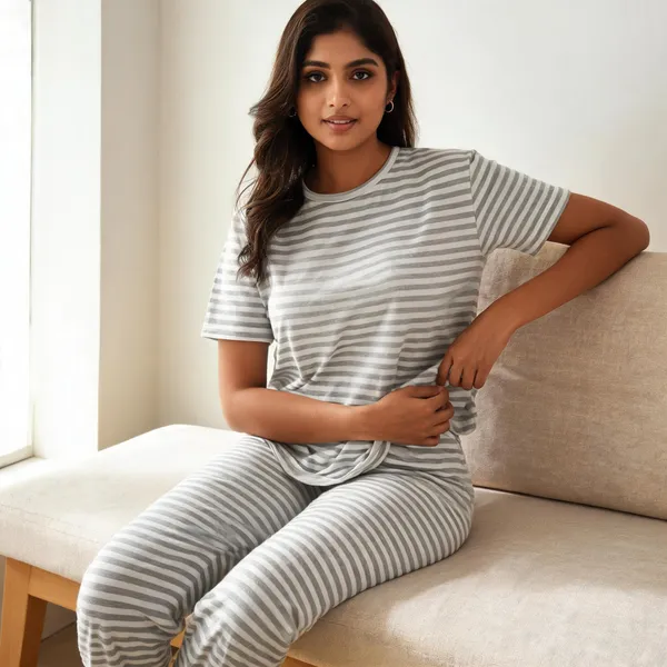 Grey_Striped_Casual_Top_And_Bottom_Set_For_Women