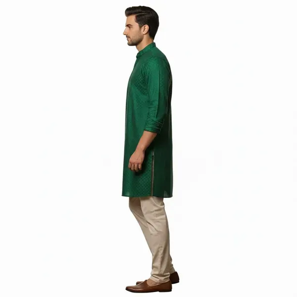 Green_Self_Design_Woven_Straight_Kurta_For_Men