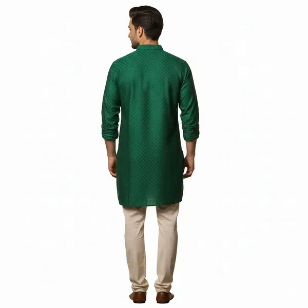 Green_Self_Design_Woven_Straight_Kurta_For_Men