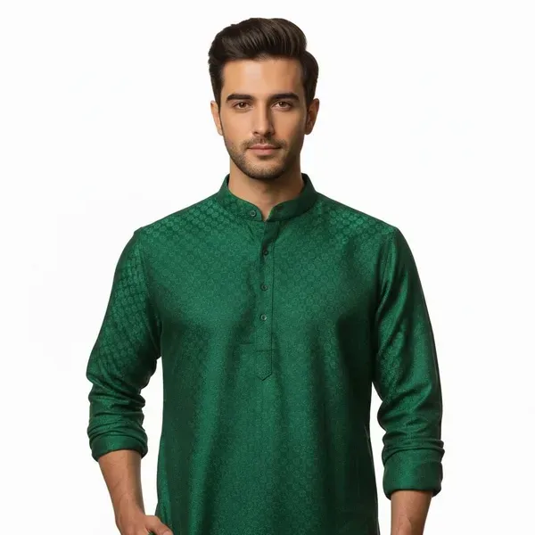 Green_Self_Design_Woven_Straight_Kurta_For_Men