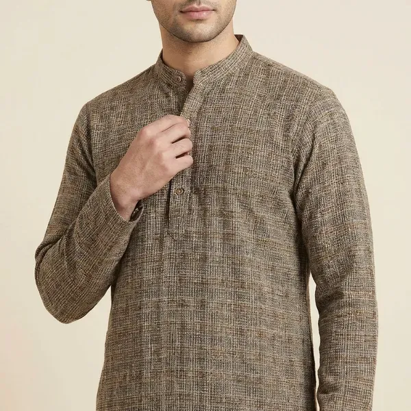 Beige_Solid_A_Line_Kurta_For_Men