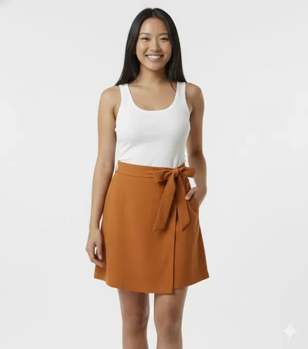 Rust_Orange_Solid_Wrap_Around_Skirt_For_Women