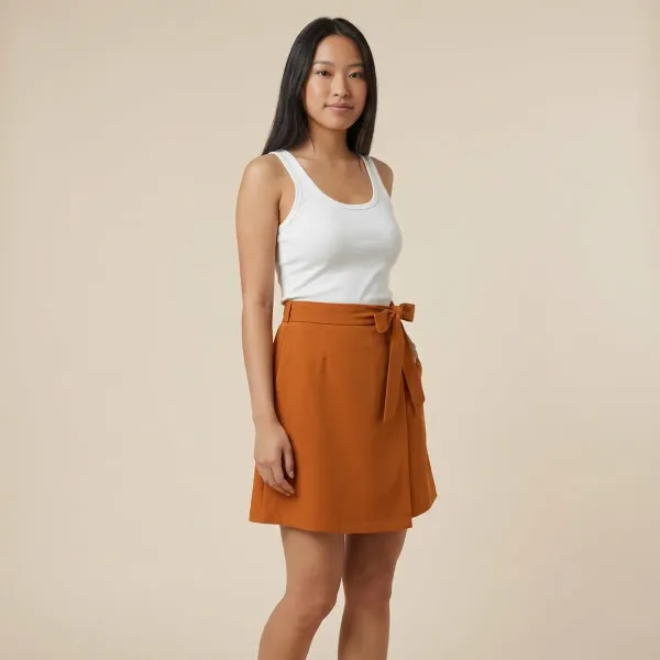 Rust_Orange_Solid_Wrap_Around_Skirt_For_Women