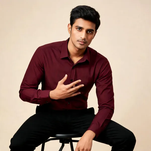 Maroon_Lyzoo_Fashion_Solid_Casual_Shirt_For_Men