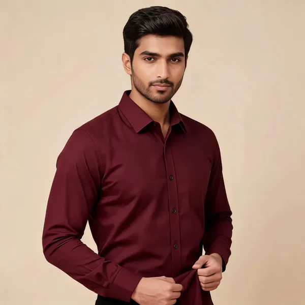 Maroon_Lyzoo_Fashion_Solid_Casual_Shirt_For_Men