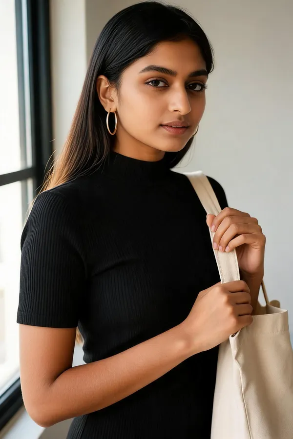 Black_Casual_Half_Sleeve_Solid_Top_For_Women