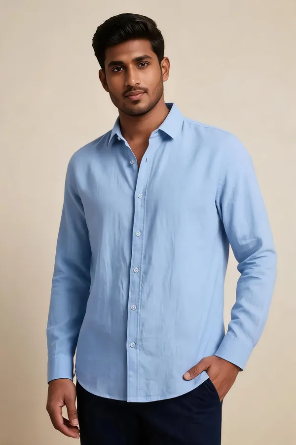 Light_Blue_Mojamedi_Self_Design_Casual_Shirt_For_Men