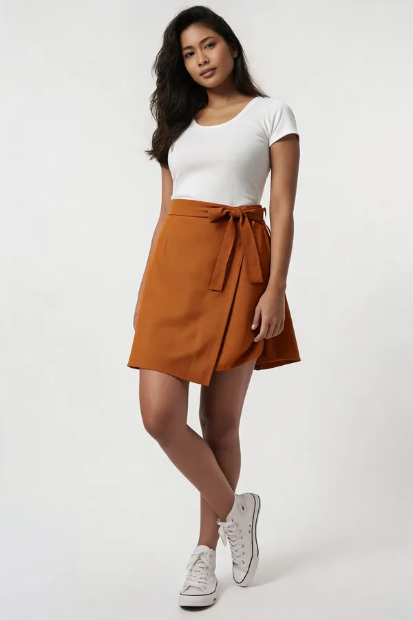 Rust_Orange_Solid_Wrap_Around_Skirt_For_Women
