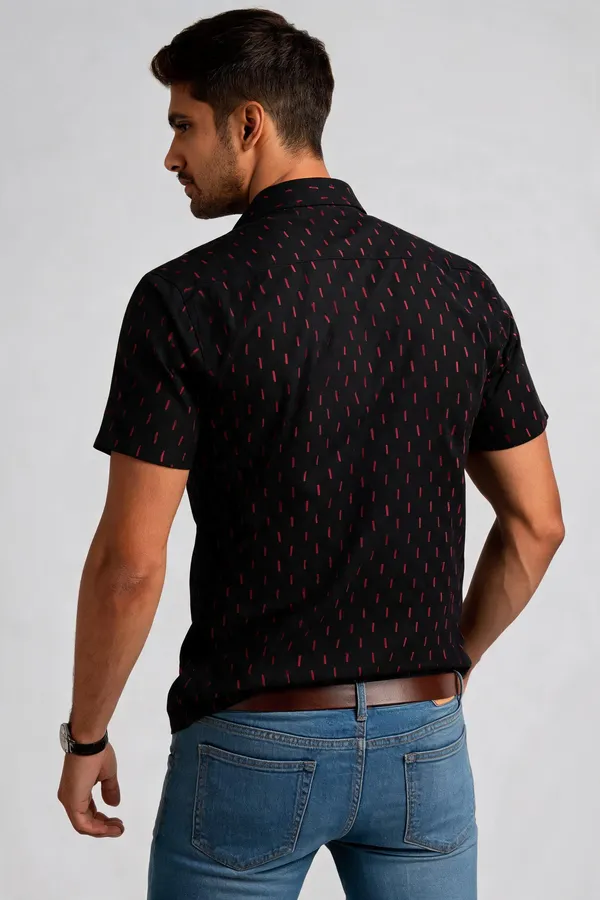 Black_And_Red_Abstract_Dash_Print_Half_Sleeve_Casual_Shirt_For_Men