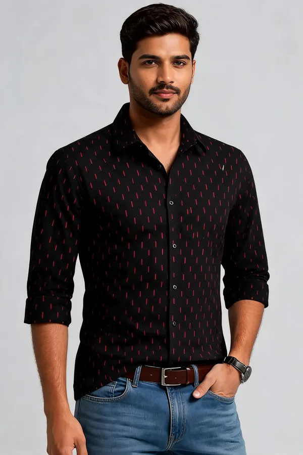 Black_And_Red_Abstract_Dash_Print_Half_Sleeve_Casual_Shirt_For_Men