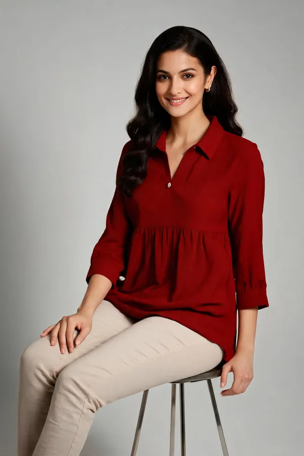 Maroon_Casual_Self_Design_Top_For_Women