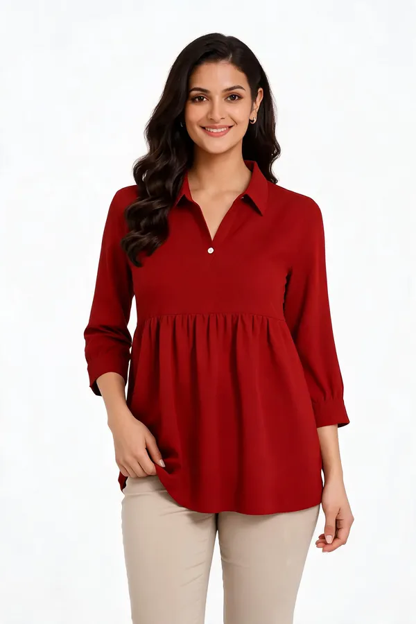 Maroon_Casual_Self_Design_Top_For_Women