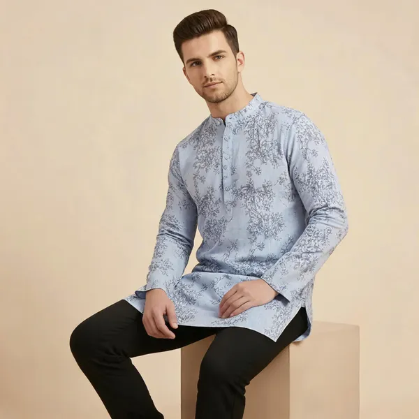 Light_Blue_Solid_A_Line_Kurta_For_Men
