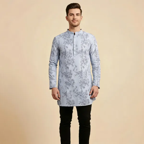 Light_Blue_Solid_A_Line_Kurta_For_Men