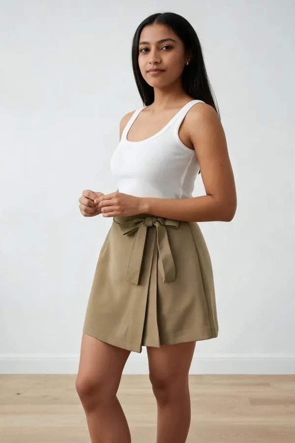 Khaki_Solid_Wrap_Around_Skirt_For_Women